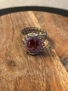 Handmade Pink Purple & Iridescent stone silver and copper wire ring